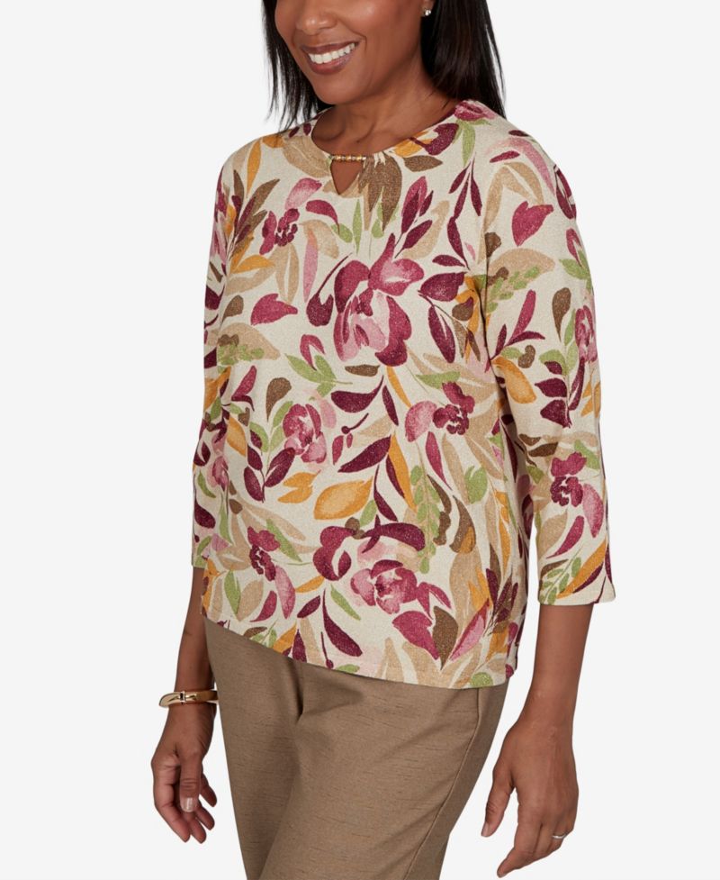 Women's Union Square Floral Painterly Print Shimmer Sweater