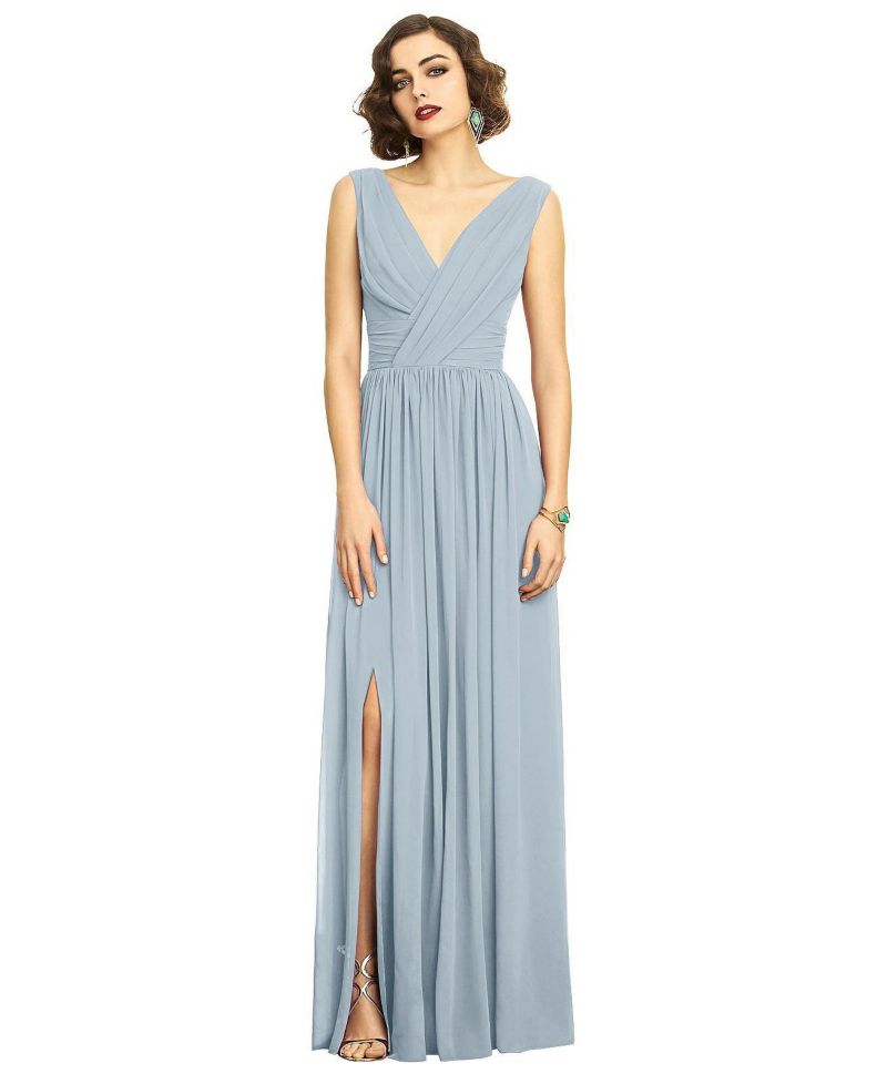 Women's Sleeveless Draped Chiffon Maxi Dress with Front Slit