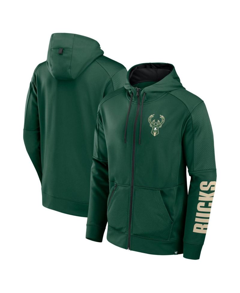 Men's Hunter Green Milwaukee Bucks Baller Defender Performance Full-Zip Hoodie