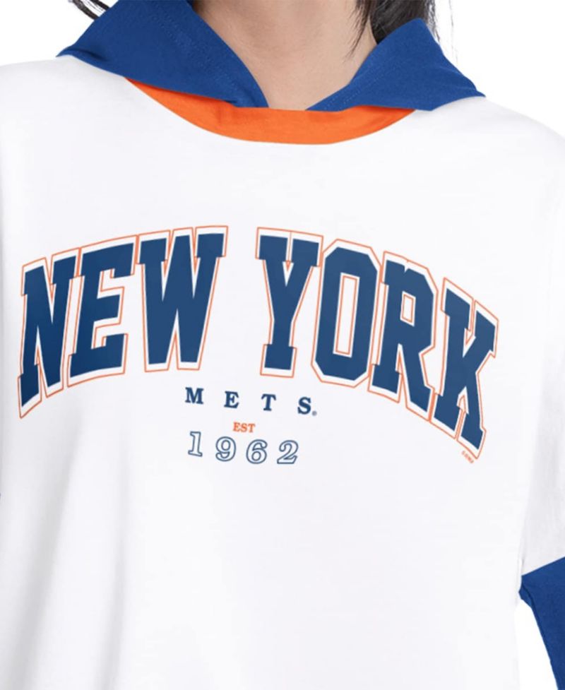Women's White/Royal New York Mets Key Player Oversized Hooded Long Sleeve T-Shirt