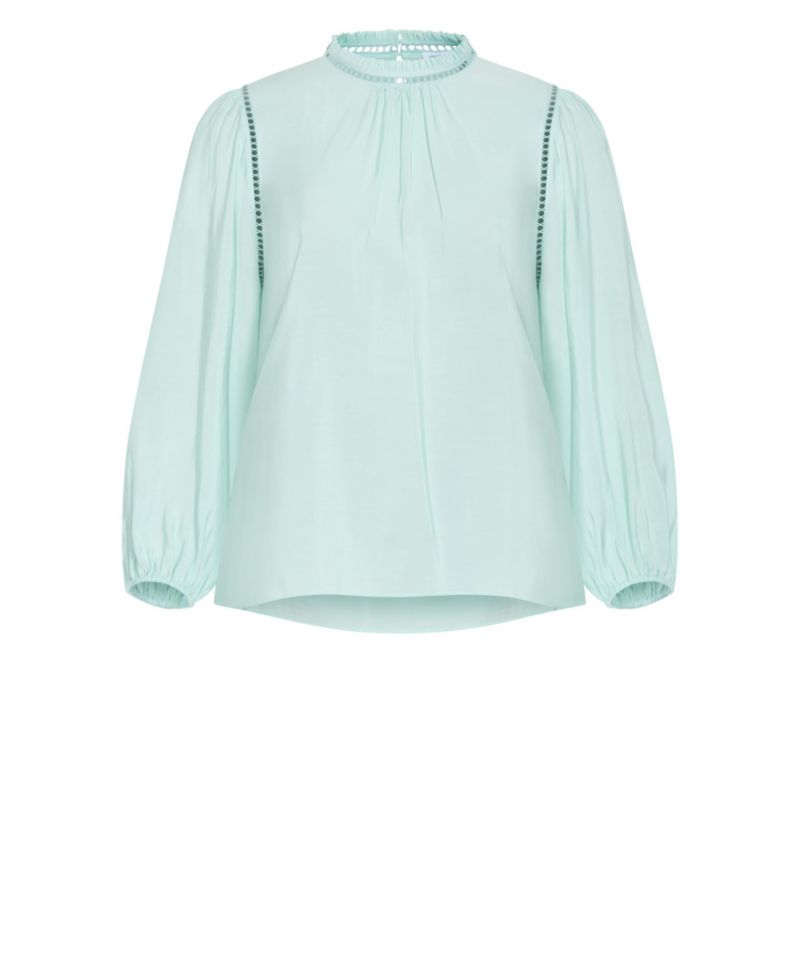 Plus Size Lorena Mock-Neck Ladder-Stitch Detail Top