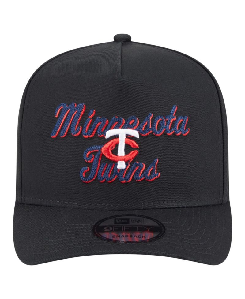 Men's Black Minnesota Twins Chainstitch 9FIFTY A-Frame Snapback Hat