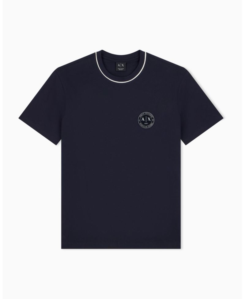 Men's Short Sleeve Neck Piping Badge logo Regular Fit T-Shirt