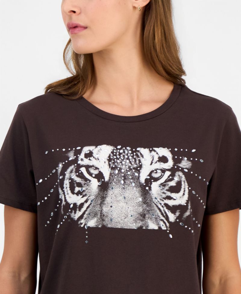 Women's Tiger Eyes Graphic Crewneck Cotton Easy T-Shirt