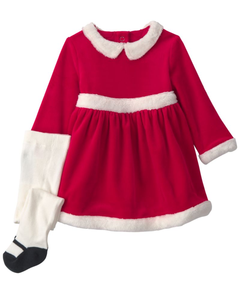 Baby Girls' Long-Sleeve Christmas Velour Dress and Tights, 2-Piece Set