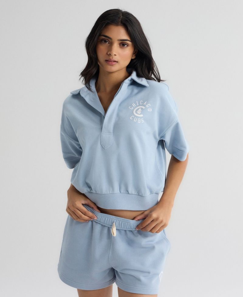 Women's Chicago Cubs Iconic Collection Short-Sleeve Cropped Polo Sweatshirt