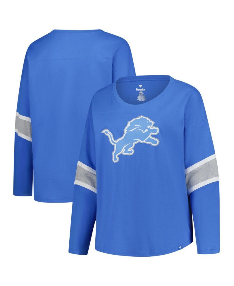 Women's Blue Detroit Lions Plus Size Redzone 3/4-Sleeve Scoop Neck T-Shirt