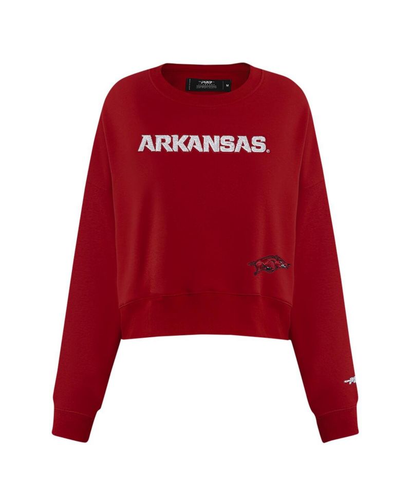 Women's Cardinal Arkansas Razorbacks Sequin Boxy Cropped Pullover Sweatshirt