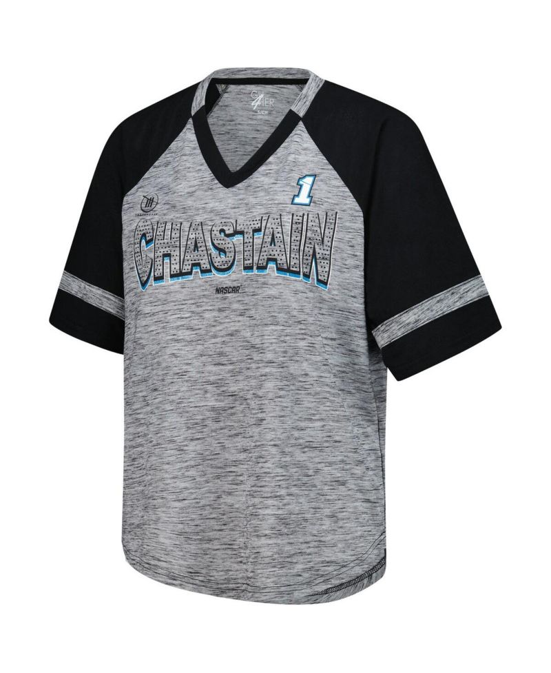 Women's Heather Gray Ross Chastain Hall of Fame Oversized Raglan V-Neck T-Shirt