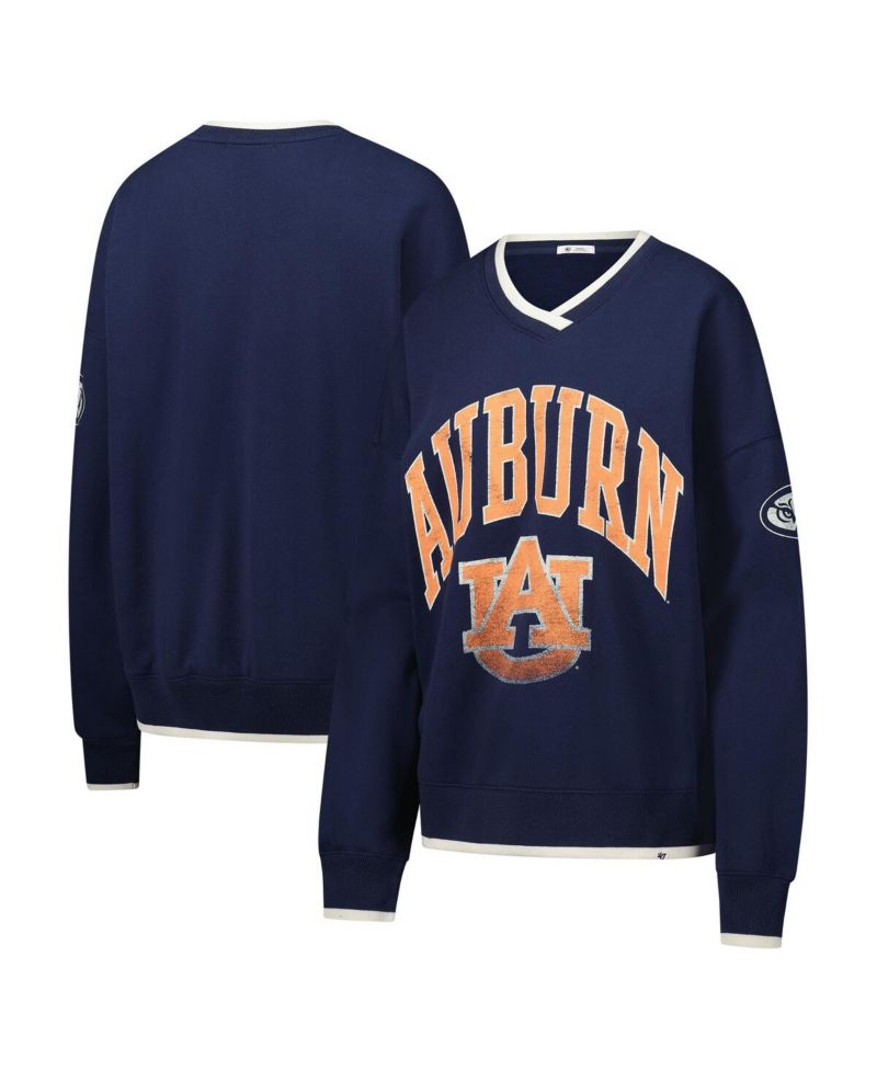 Women's Navy Auburn Tigers Clubhouse Daze Eighties V-Neck Pullover Sweatshirt