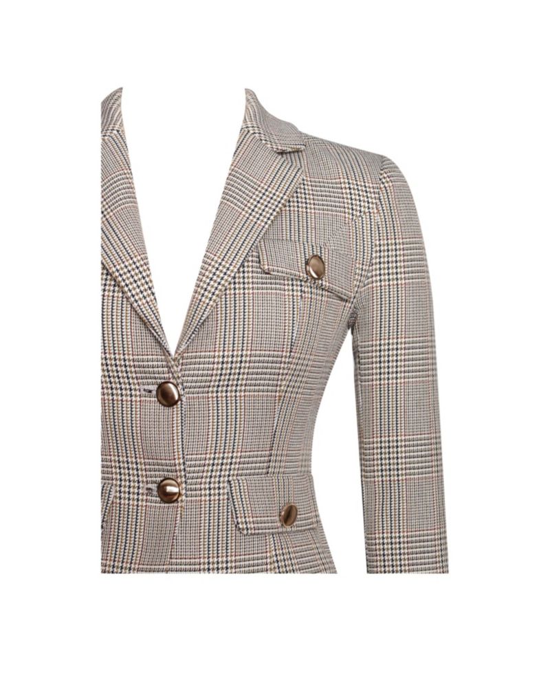 Women's Oakley Brown Plaid Preppy Style Blazer Jacket