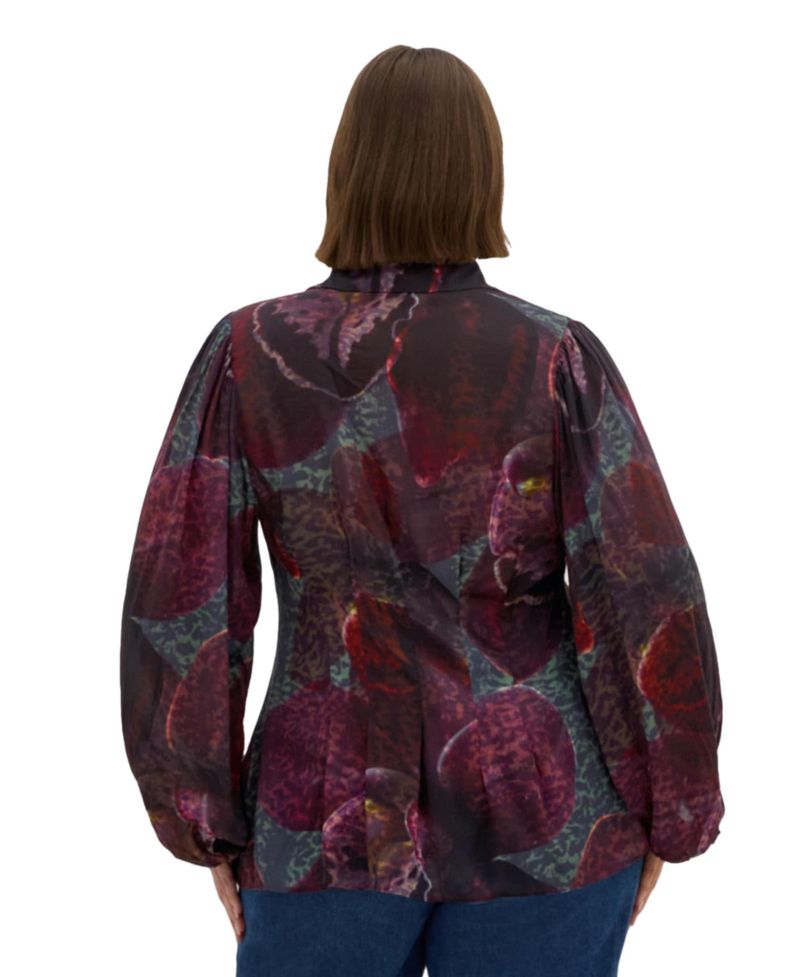 Plus Size Piper Floral-Print Long-Sleeve Collared Blouse