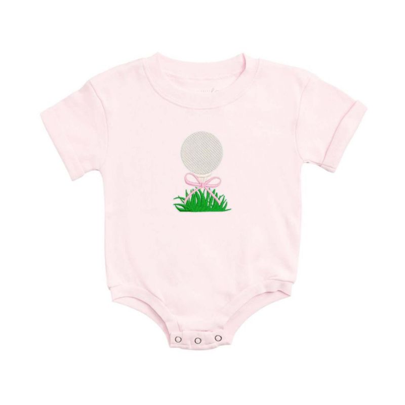 Baby Girls Golf Tee Bow Patch Short Sleeve Romper