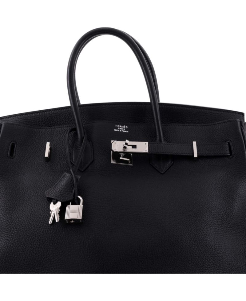 Pre-Owned Hermes Birkin 35 Handbag Black Clemence with Palladium Hardware