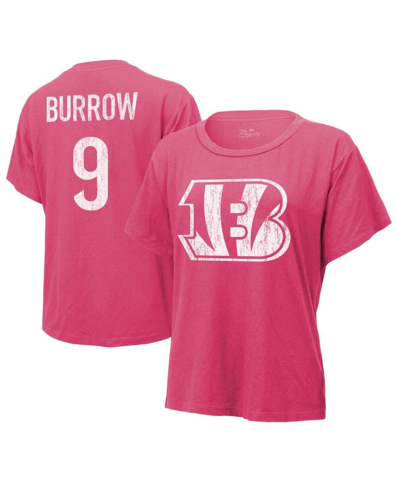 Women's Threads Joe Burrow Pink Distressed Cincinnati Bengals Name and Number T-shirt
