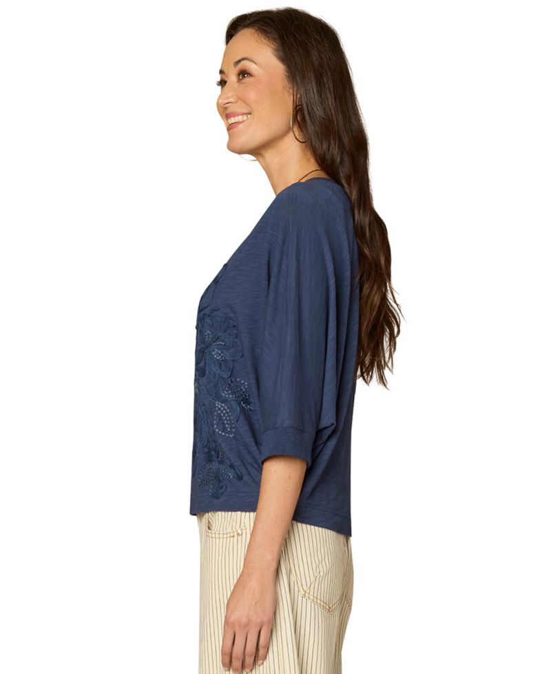Petite Dolman-Sleeve Embroidered Top