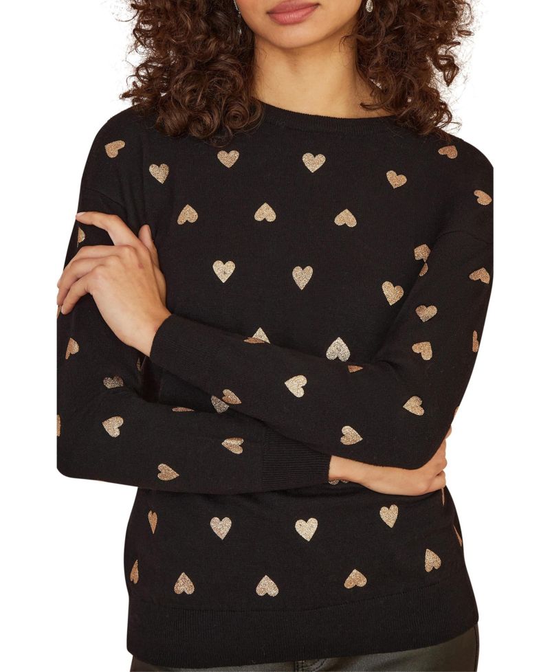 Women's Foil Heart Print Relaxed Fit Sweater