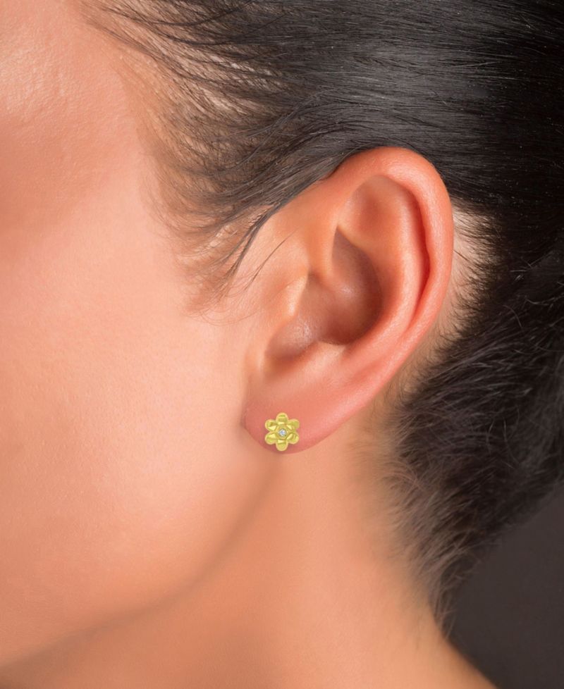 14K Yellow Gold Flower Screw Back Stud Earrings