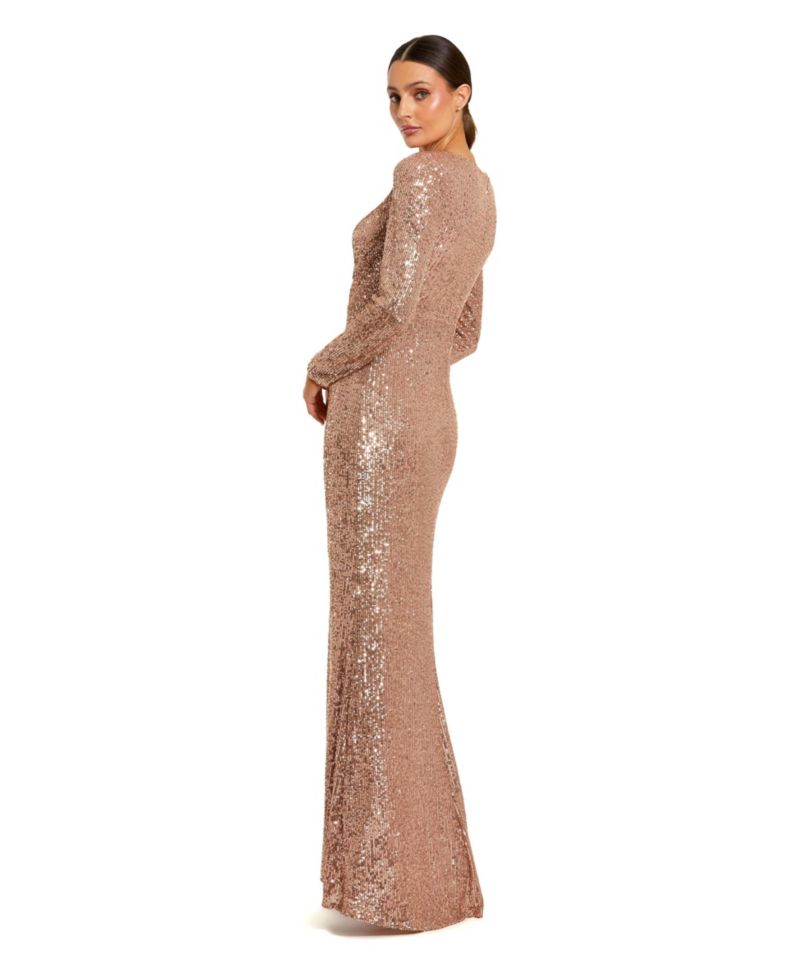 Women's V-Neck Sequin Evening Gown with 3D Floral Applique
