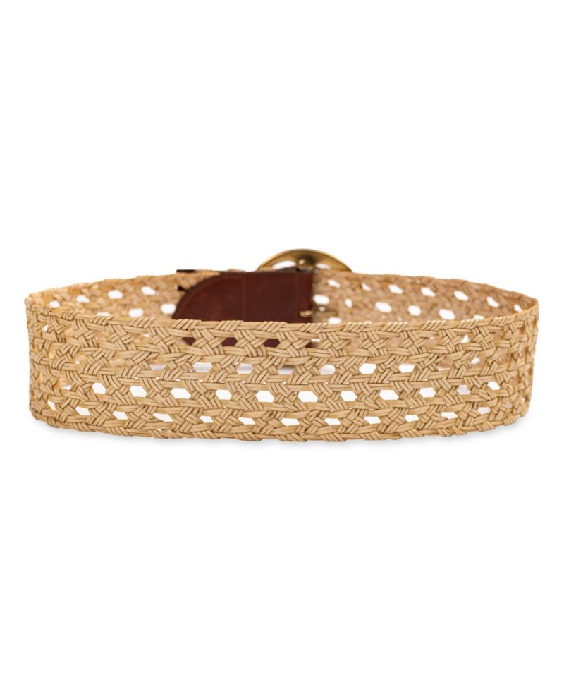 Women's Woven Leather Belt with Circular Center Bar Buckle