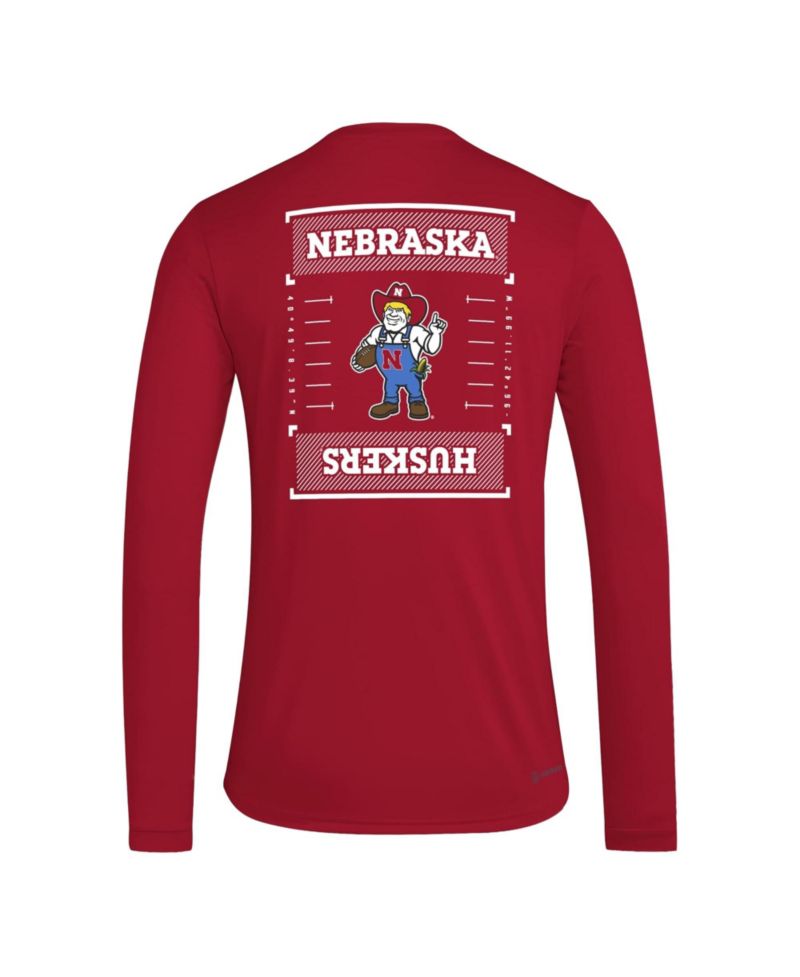 Men's Scarlet Nebraska Huskers Locker Football Icon AEROREADY Pre-Game Long Sleeve T-Shirt