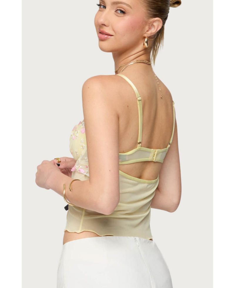 Women's Embroidered Floral Sheer Bra Top