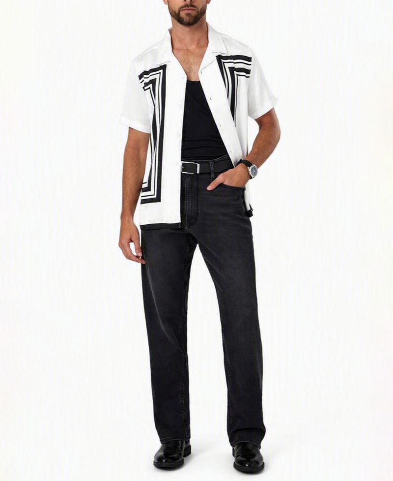 Men's Border Framed Geometric-Print Short-Sleeve Shirt