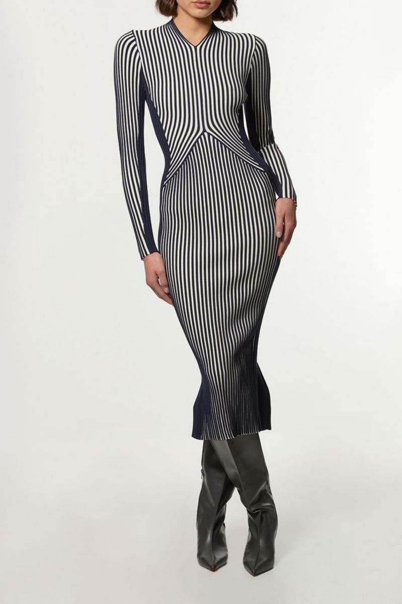 Women's Fitted Long Sleeve Midi Dress