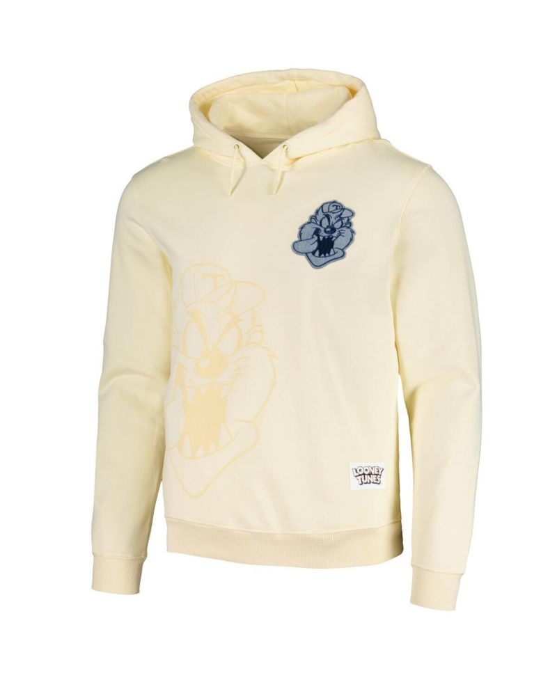 Unisex Cream Looney Tunes Taz Denim Patch Pullover Hoodie