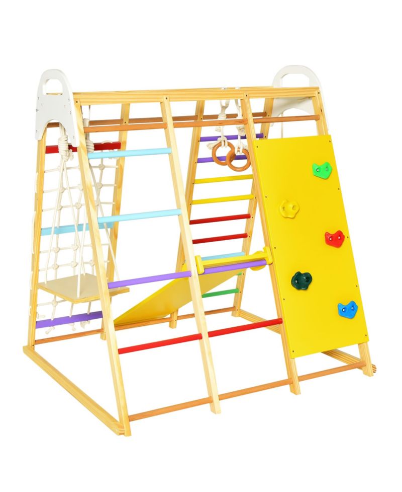 Ages 1+ 8-in-1 Wooden Indoor Jungle Gym Playset