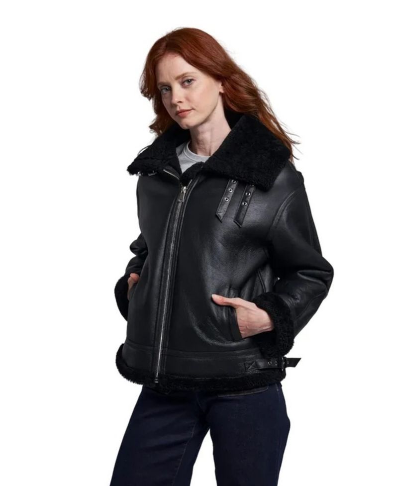 Women's Shearling Moto Oversized Collar Jacket