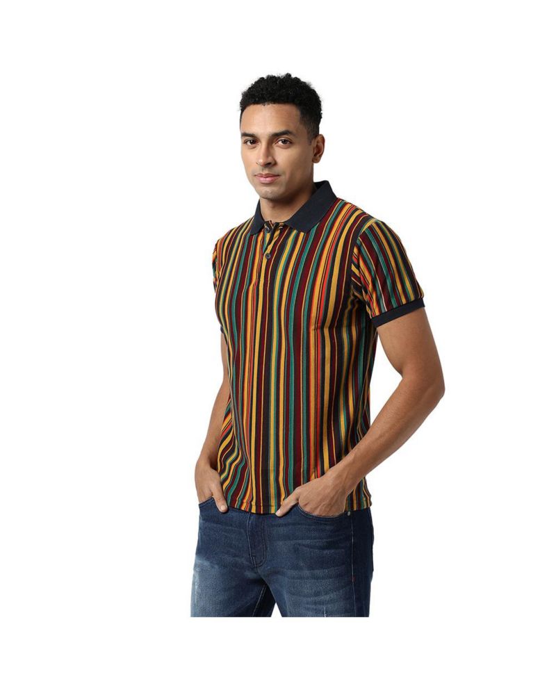 Men's Yellow & Green Candy Striped Polo T-Shirt