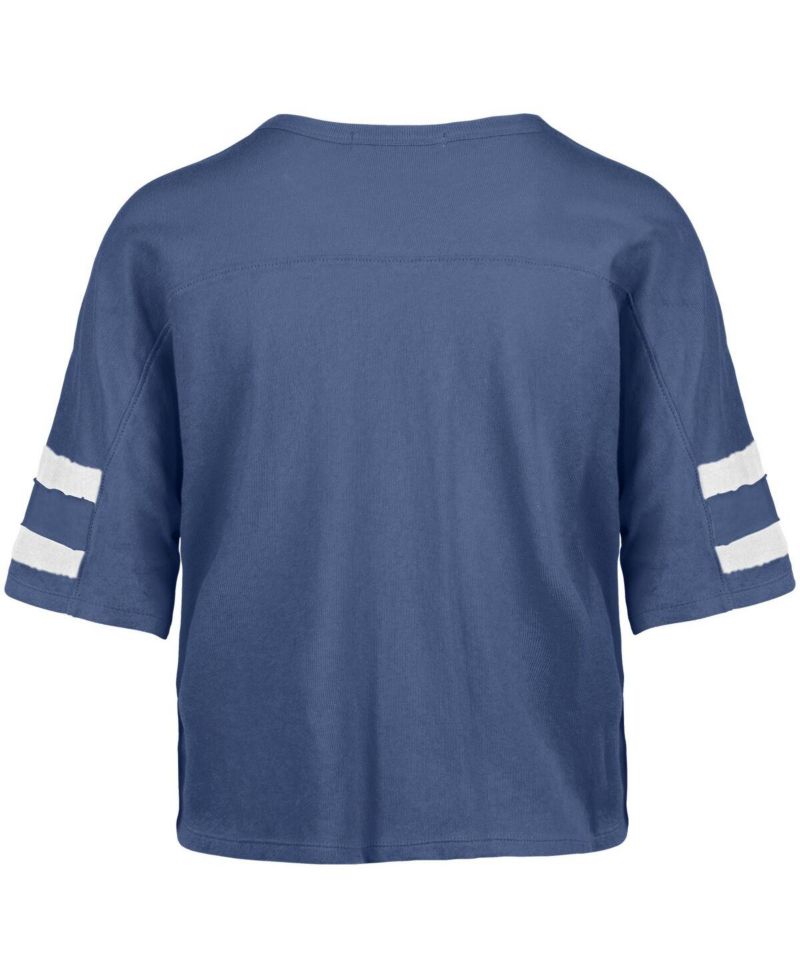 Women's Blue Detroit Lions Premier Scout Cropped V-Neck T-Shirt