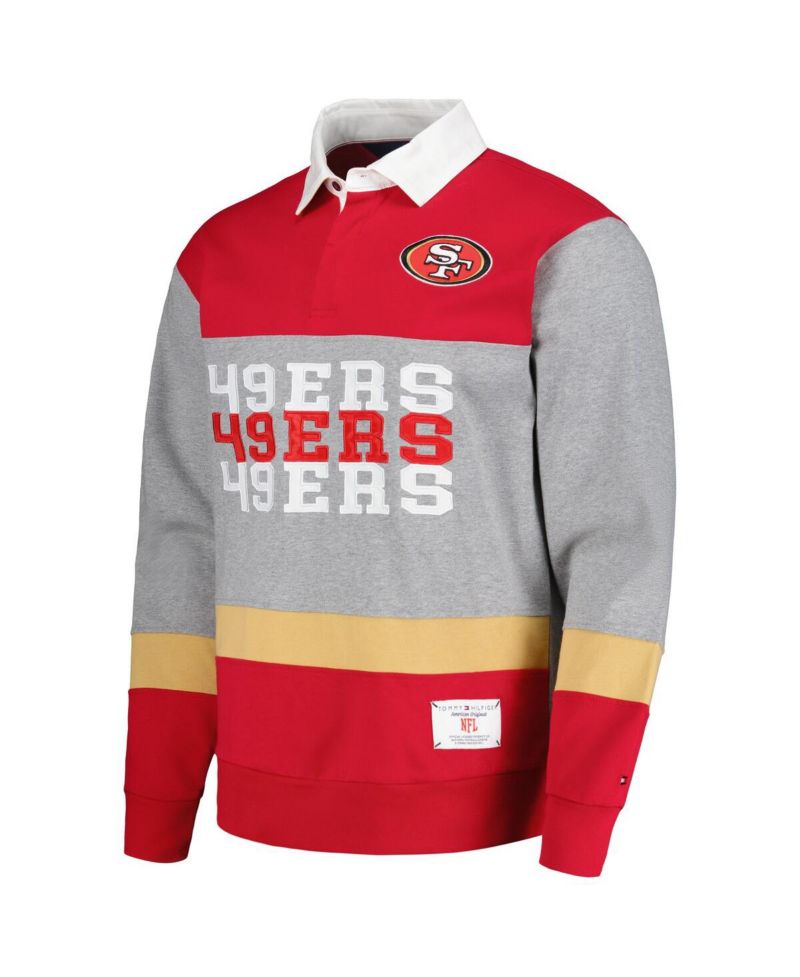 Men's Scarlet San Francisco 49ers Connor Oversized Rugby Long Sleeve Polo Shirt