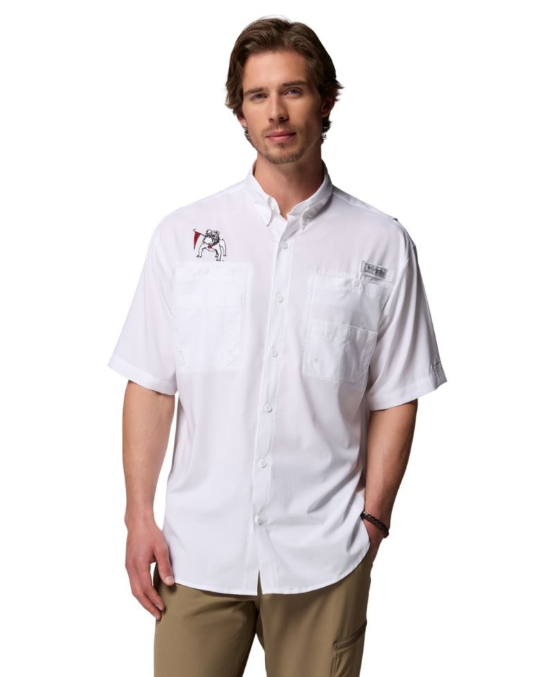 Men's White Georgia Bulldogs Tamiami Omni-Shade Button-Down Shirt