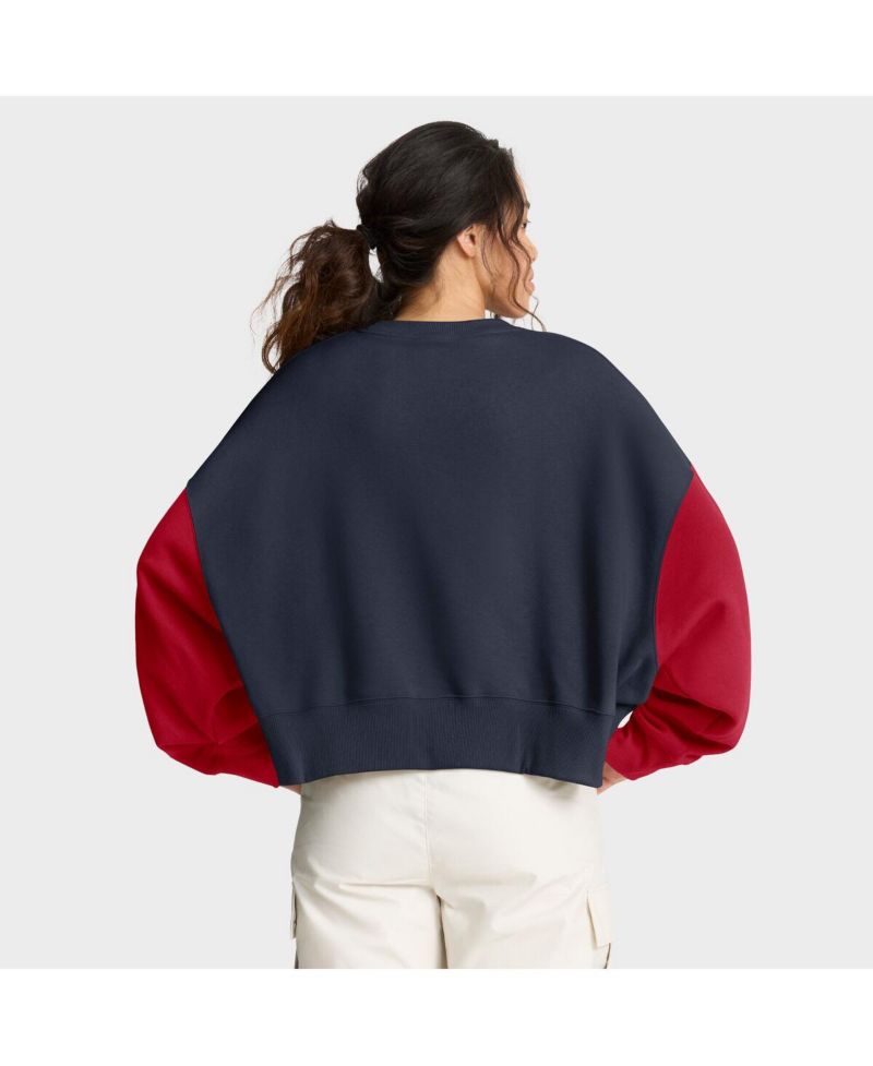 Women's Navy Houston Texans Oversized Color-Block Pullover Sweatshirt