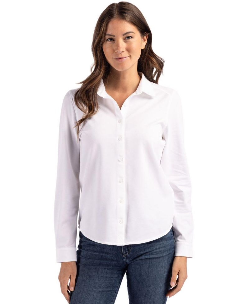 Women's Cutter and Buck Advantage Tri-Blend Soft Pique Long Sleeve Knitted Button Down