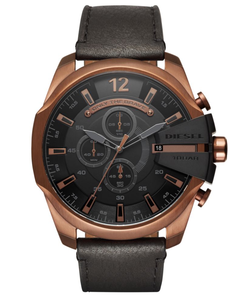 Men's Chronograph Mega Chief Black Leather Strap Watch 51mm