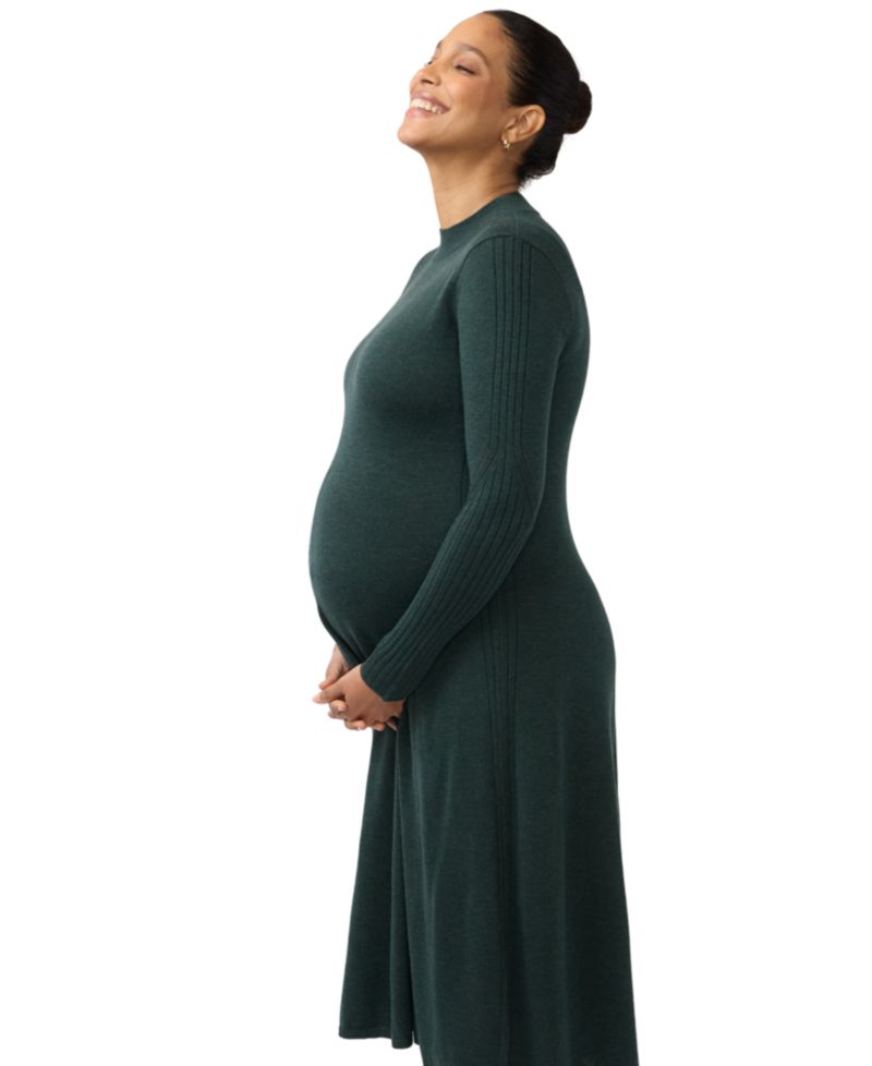 Maternity Long-Sleeve Fit-and-Flare Midi Sweater Dress