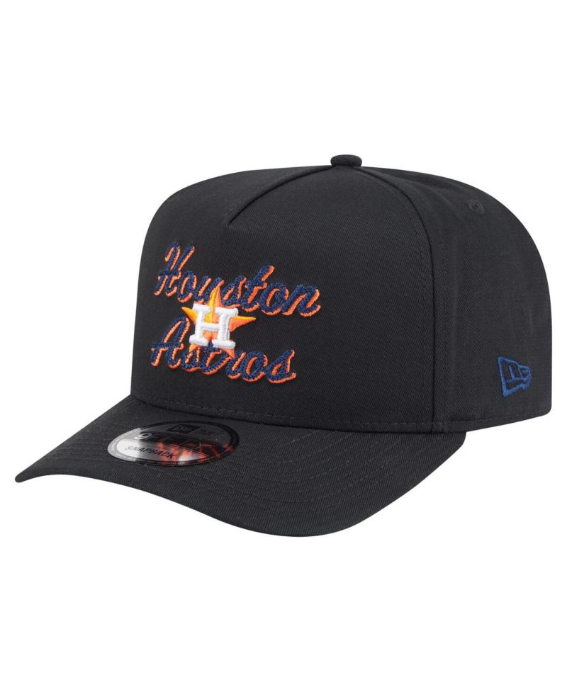Men's Black Houston Astros Chainstitch 9FIFTY A-Frame Snapback Hat