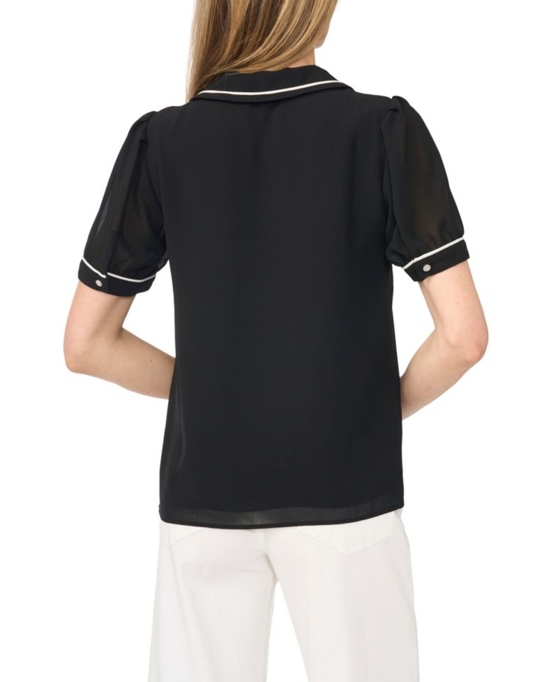 Women's Puff Short-Sleeve Pintuck Pleat Peter Pan Collar Top