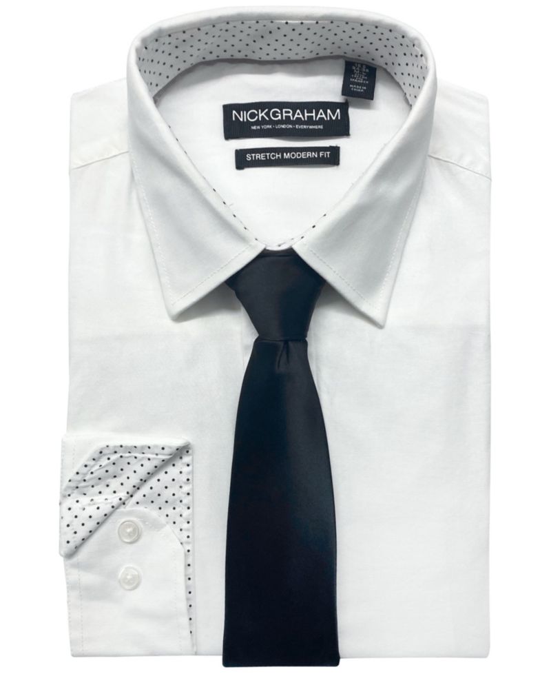 Men's Modern-Fit Stretch Dress Shirt & Tonal Plaid Tie Set