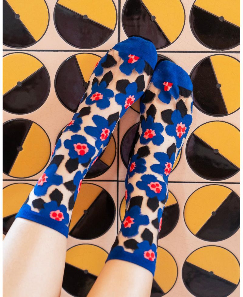 Women's Bold Blue Floral Sheer Sock