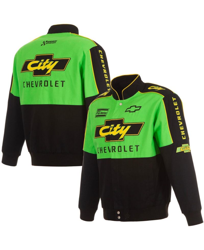 Men's Black/Green NASCAR City Chevrolet Legend Full-Snap Twill Uniform Jacket