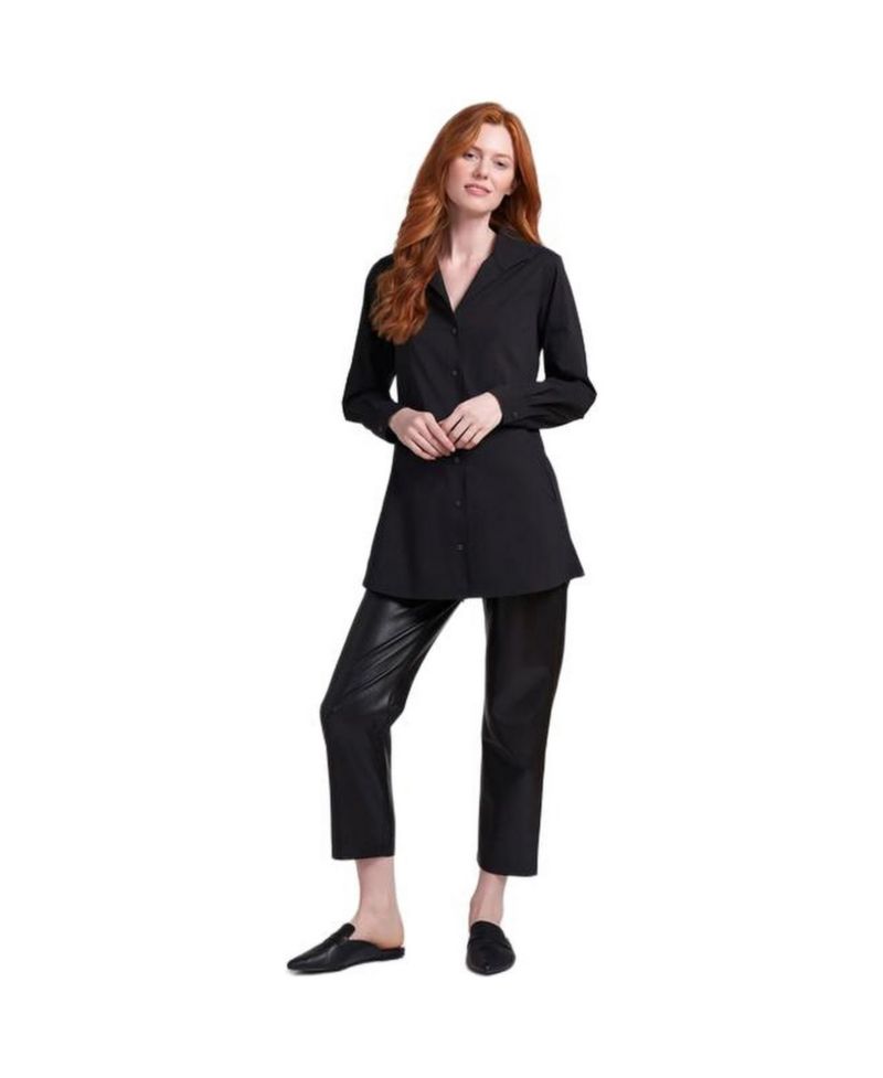 Women's Charlotte Long Button Front Peplum Low Iron Blouse with Popped Collar