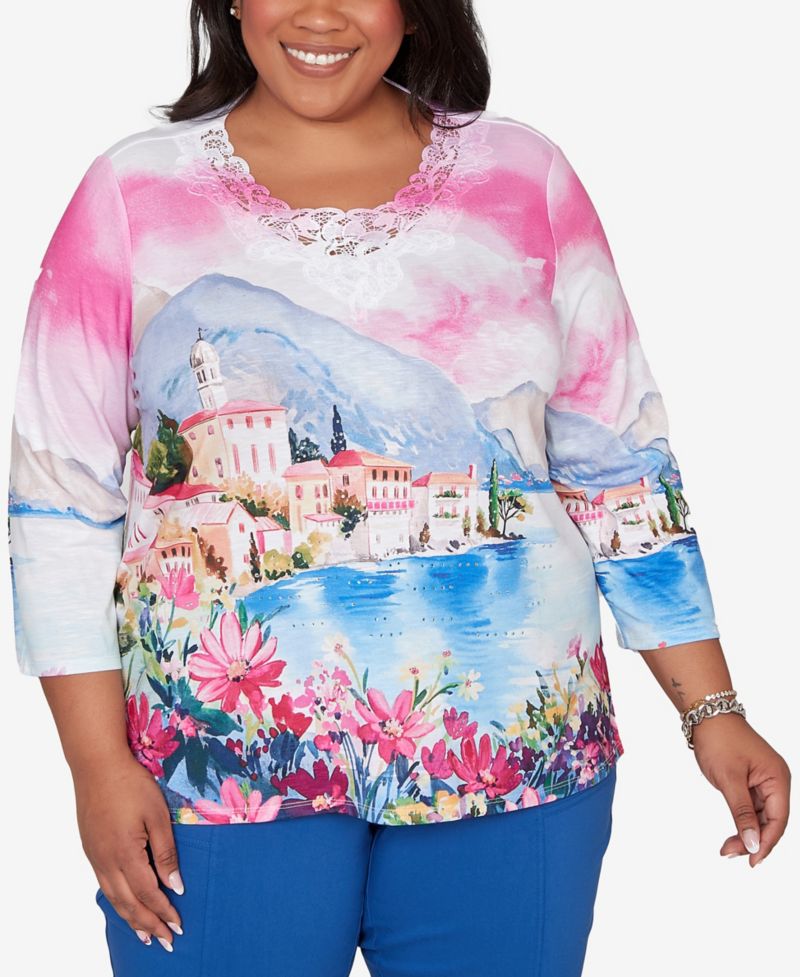 Plus Size The Royal Treatment Embellished Lake Como Scenic Top