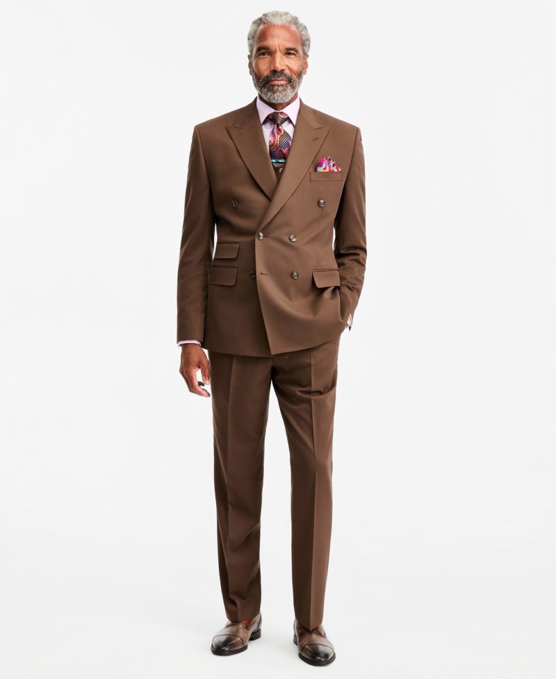 Men's Classic-Fit Medium Brown Suit Separate Double-Breasted Vest