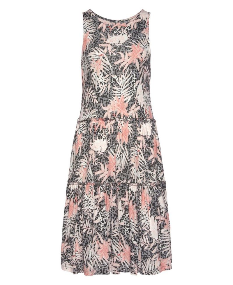 Women's Viscose Printed Mix Tiered Ruffle-Trim Short Dress
