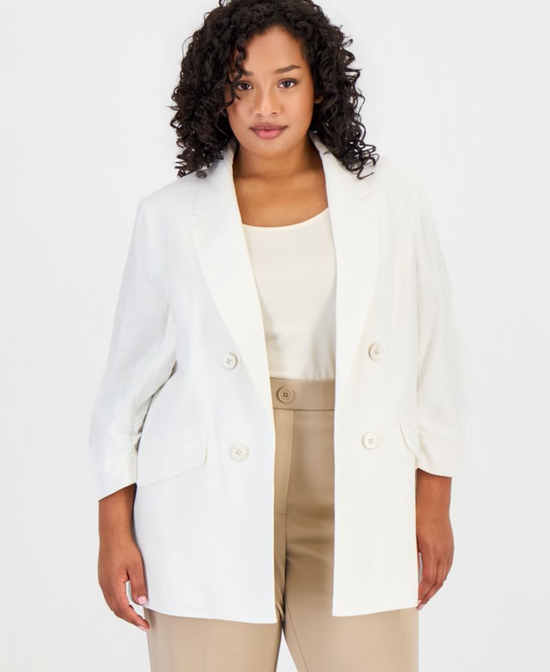 Plus Size Open-Front Scrunch-Sleeve Blazer