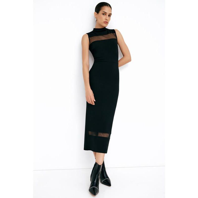 Women's Cleo Mock-Neck Mesh-Detail Sleeveless Midi Dress